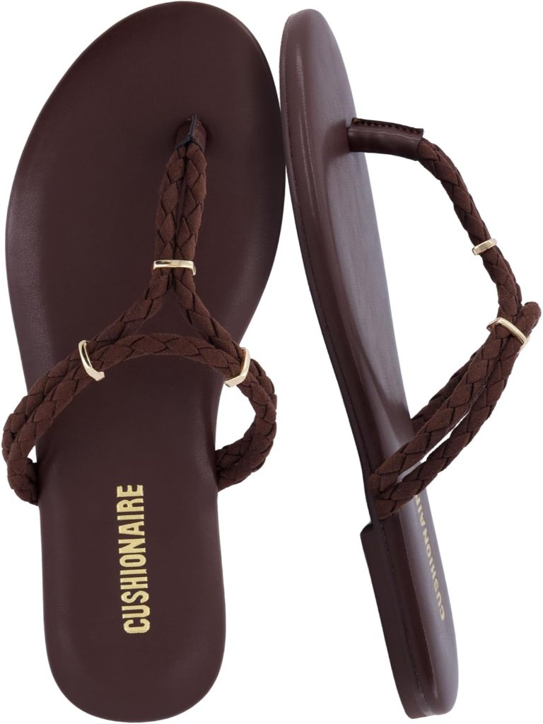 Women's Chocolate Comfortable Trio Flip Flops With Braided Thong Strap Sandals